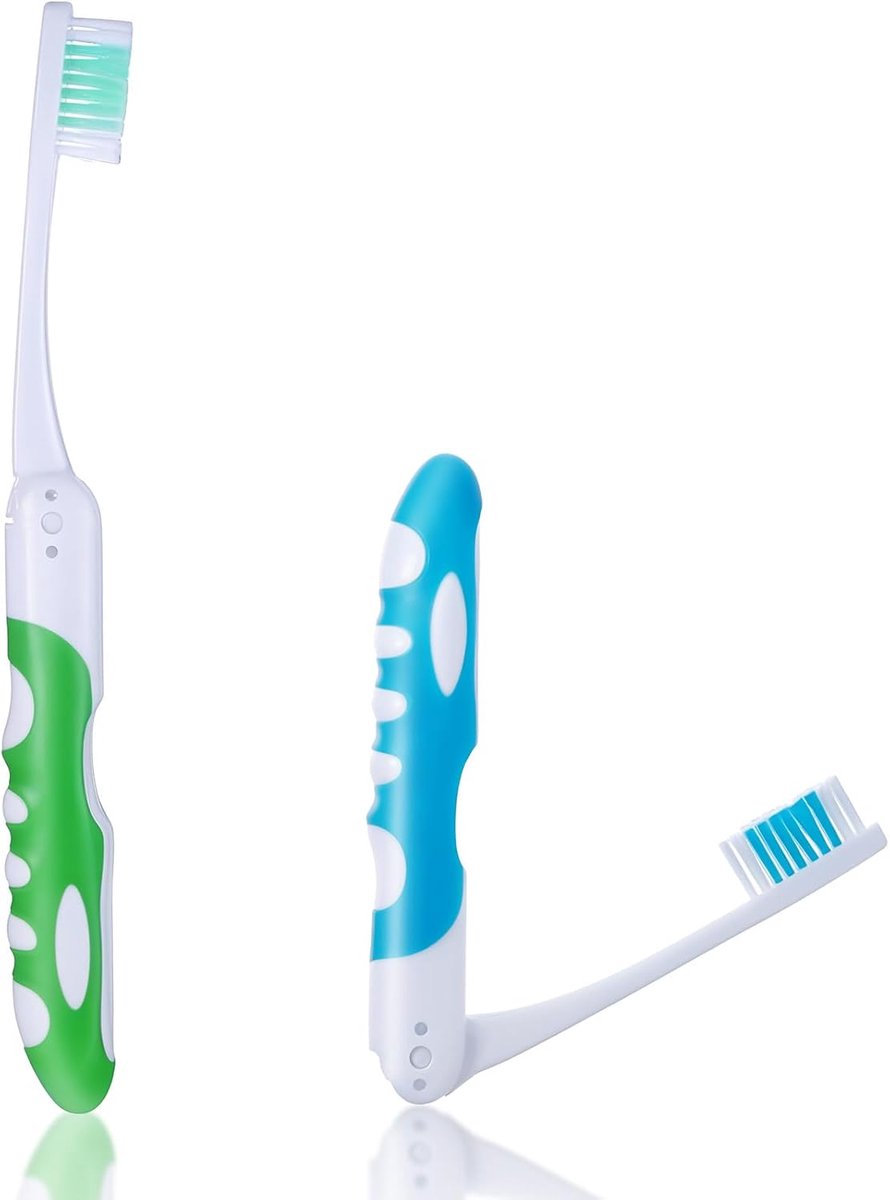 SnelShoppen - 2 Pack Reis Tandenborstels, Opvouwbare Tandborstels, Draagbare Handtandenborstels voor Volwassenen, Kamperen, School, Zakenreis - Blauw,