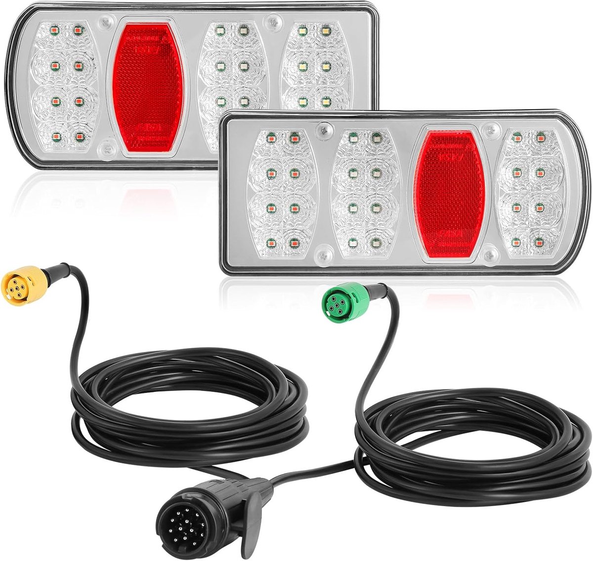 SnelShoppen - LED Achterlichten voor Trailer, Verlichtings- en Bedradingsset met 13-polige Stekker, Vooraf Geassembleerde 5.5 m Kabel en 5-polige Bajo
