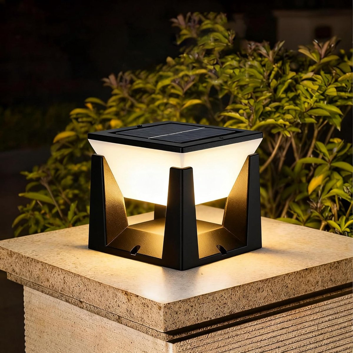 SnelShoppen - Sokkellamp Buiten Zonne-energie IP65 Paallamp Zwart | 3000K Tuinpaallicht voor Hekpalen, Poortpalen, Patio, Oprit, Terras - 15 × 15 cm