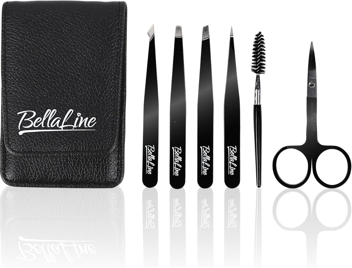 SnelShoppen - Professionele Tweezers Set - 6-delige Precisie Set met Schaar, Borstel en Pouch - Ideaal voor Perfecte Wenkbrauwen, Splinters en Haartje
