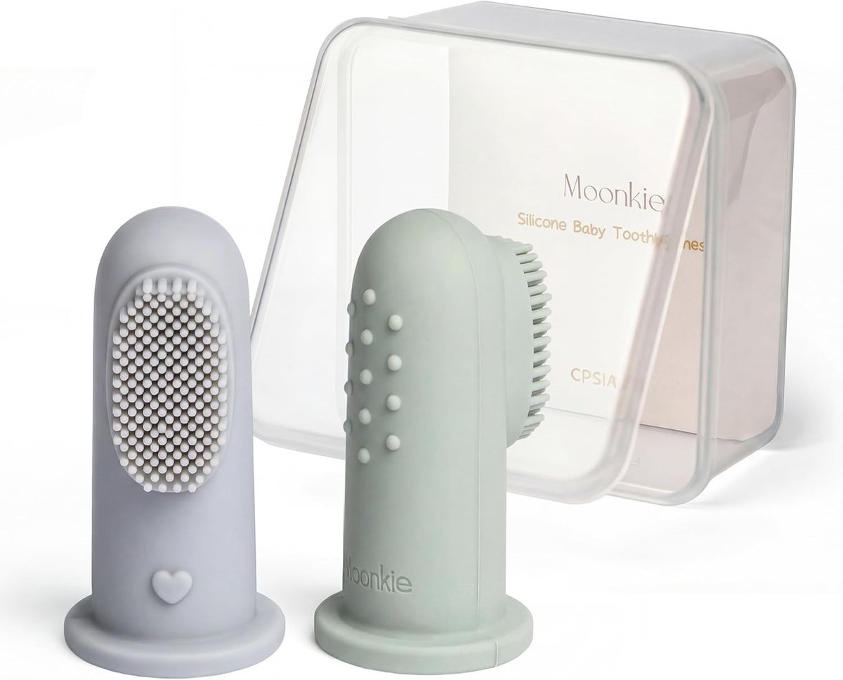 SnelShoppen - Baby Tandenborstel 2 Stuks Silicone Vinger Tandenborstel, BPA Vrij, Zacht voor Tandvlees en Tanden, Comfortabel, Geschikt voor 3 Maanden