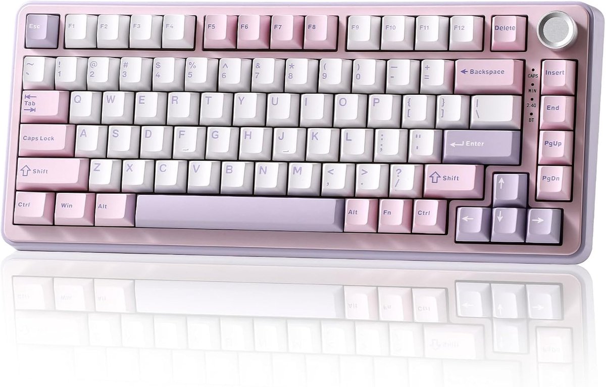 SnelShoppen - Draadloos Mechanisch Toetsenbord 75% Layout met Knoppen, Hot Swap Gasket Constructie, RGB Verlichting voor Win/Mac (Paars, Cocoa Cream V