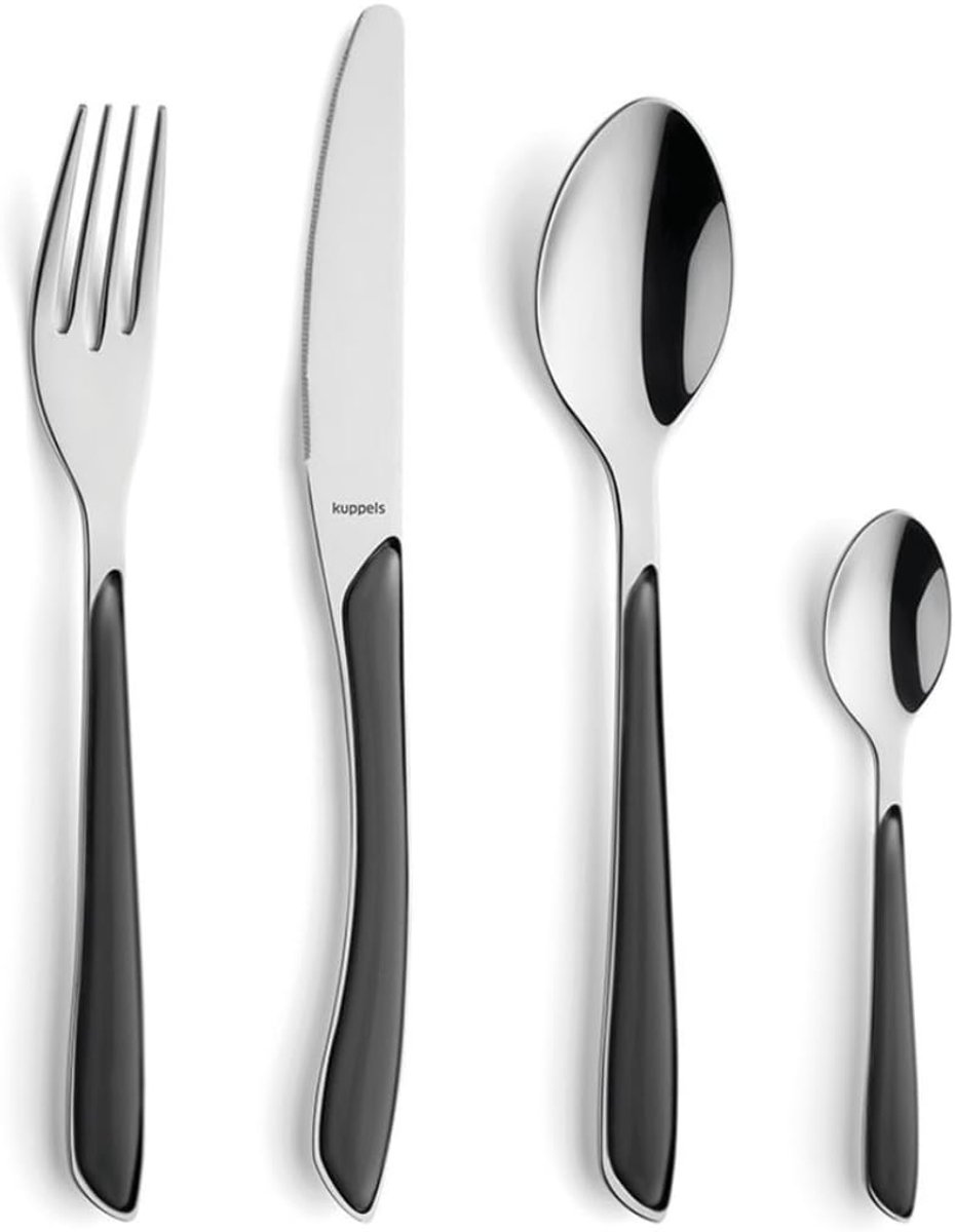 SnelShoppen - Prisma Bestekset voor 6 Personen, 24 Delig, Roestvrijstaal met Slate Grey Kunststof Handvatten, Modern en Elegant, Vaatwasmachinebestend