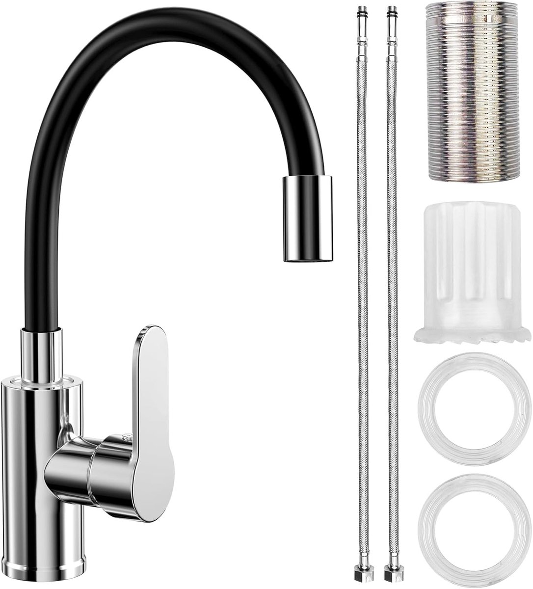 SnelShoppen - Keukenkraan met Flexibele Spout - Enkelvoudige Mengkraan - 360° Draaibare Keukentap - Matte Zwarte Spuitmond - Duurzaam en Elegant Desig