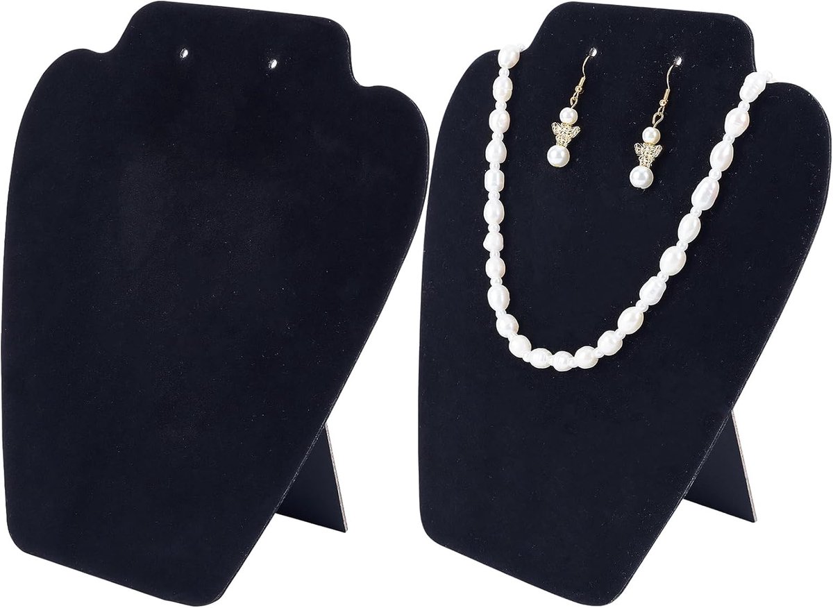 SnelShoppen - 2 Stuks Zwart Fluwelen Sieradenstandaard 21 cm Hoog voor Oorbellen, Hangers, Kettingen - 3D Sieraad Modelhouder voor Sieraden