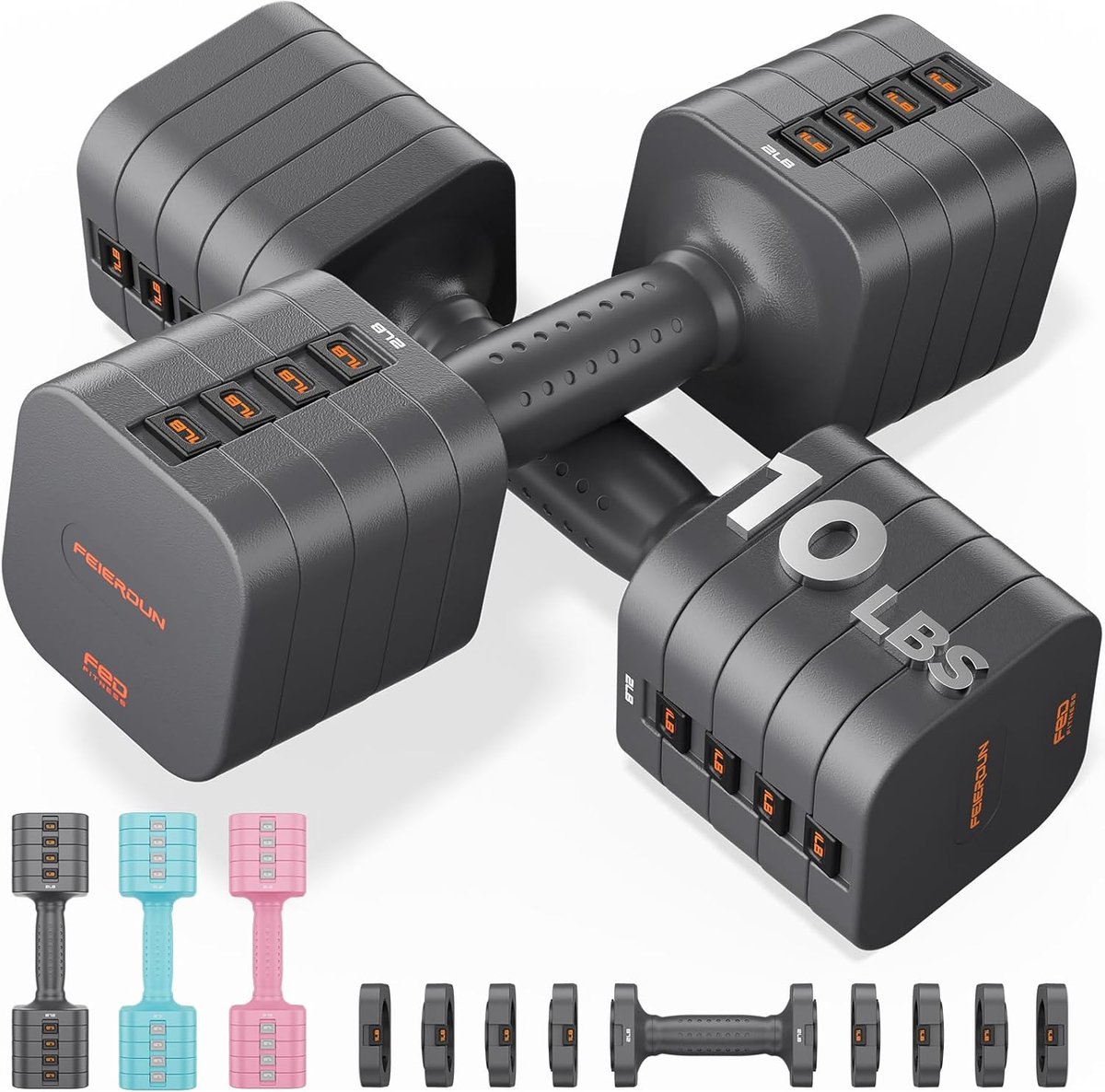 SnelShoppen - Adjustable Dumbbell Set van 2 - Verstelbare Gewichten 2/4/6/8/10 kg voor Thuis Gym - Snelle Verstelling - Dubbele Lock Beveiliging - Han