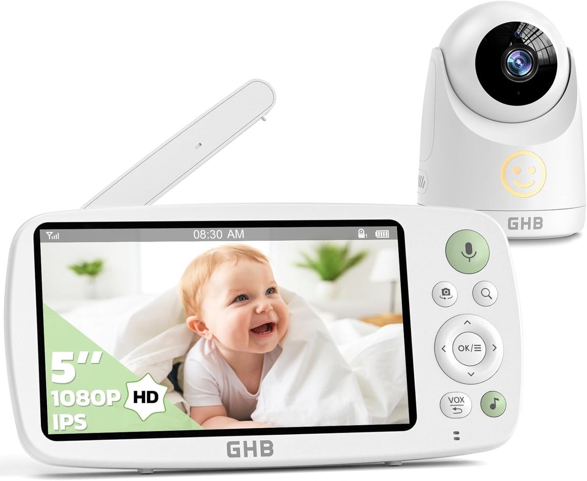 SnelShoppen - Babyfoon met Camera 5 inch HD 1080P, 4000 mAh Batterij, 24/7 VOX-modus, 4x Zoom, Tegenspreekfunctie, Nachtzicht, Bereik 300m, Perfect vo