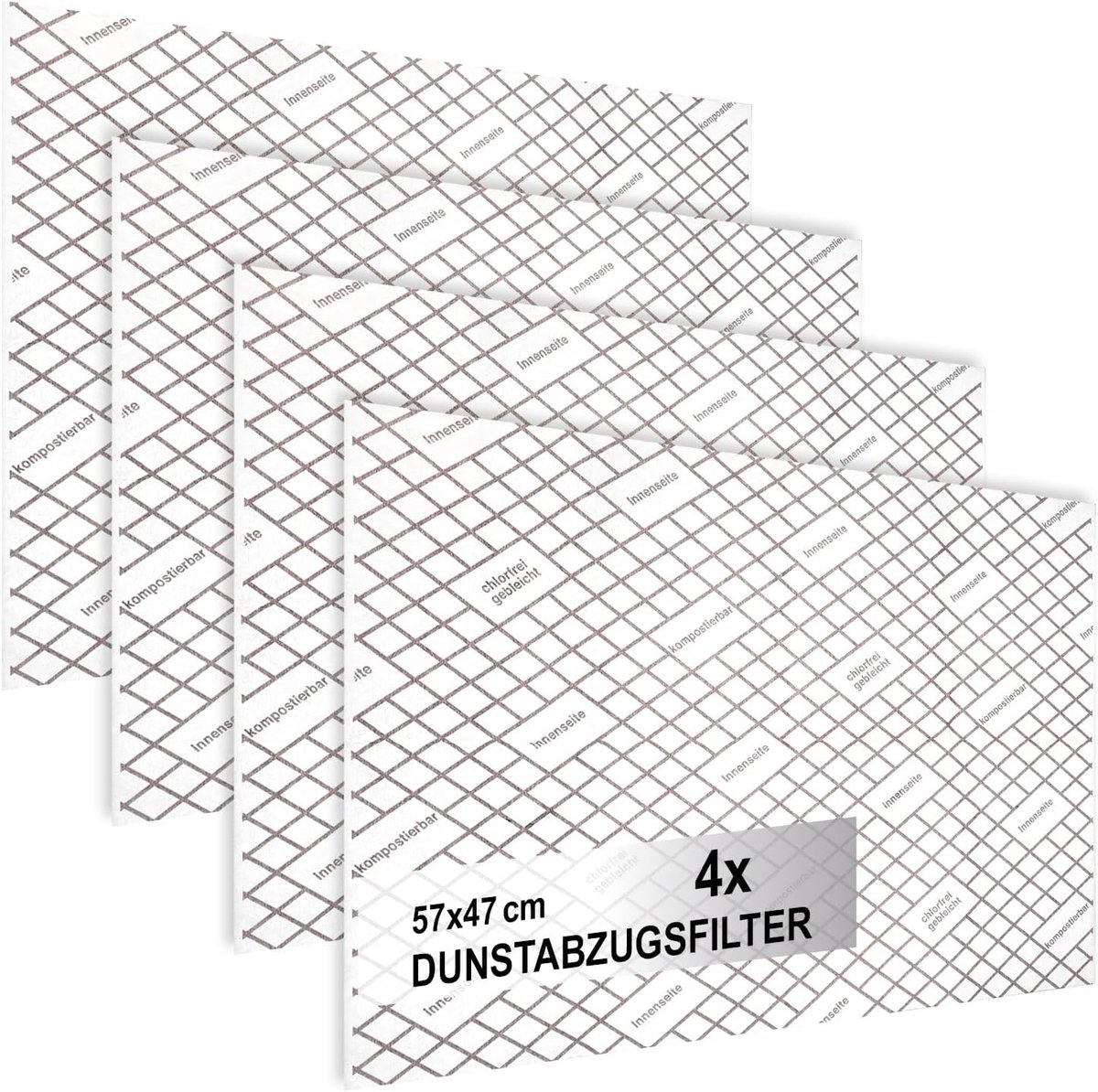 SnelShoppen - 4x Afzuigfilter voor Afzuigkap - Universeel Vlakfilter 1mm - Composteerbaar - Met Verzadigingsindicator - 57x47cm - Voor Keuken - Hoge F
