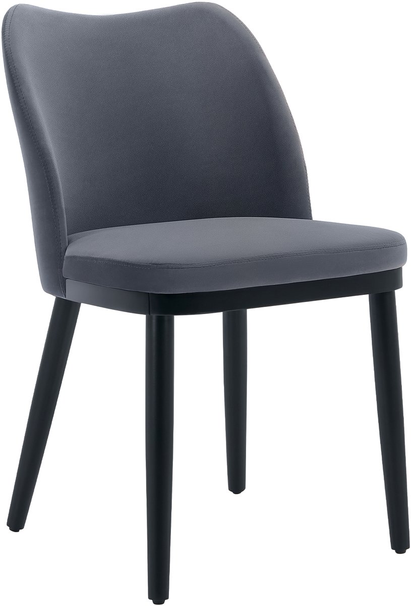 Set van 2 Beklede Eetkamerstoelen - Comfortabele Stoffen Stoelen met Houten Poten - Moderne Eetstoelen voor Keuken en Woonkamer - Fluweel Donkergrijs
