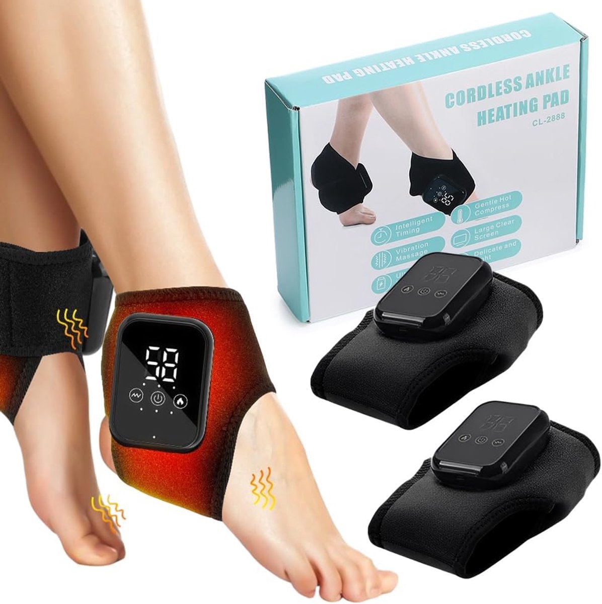 SnelShoppen - Voetmassageapparaat Elektrisch 3-in-1 - Draagbaar Oplaadbaar Neuropathie Massageapparaat met 5 Massagemodi en 6 Warmtestanden - Zwart -