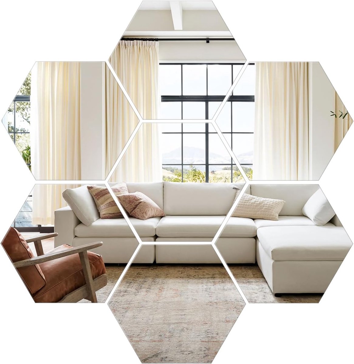 SnelShoppen - 7 Stuks Zelfklevende Spiegeltegels 16x14 cm - Acryl Zeshoekige Wandspiegels - 2 mm Verdikt - Flexibele Spiegelplaten voor Doe-Het-Zelf D