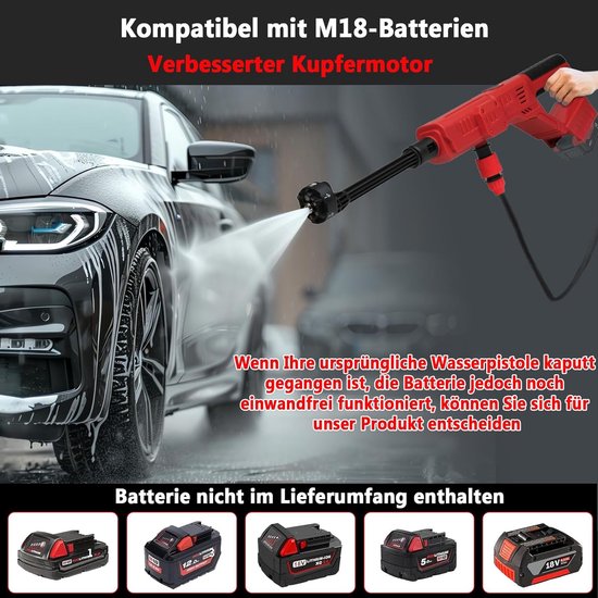 SnelShoppen - 6-in-1 Hogedrukreiniger 69 Bar/1000 PSI, Draagbare Accu Drukreiniger met Multifunctionele Sproeikop voor Auto's, Ramen, Tuinen, Zwembade van Snelshoppen — afbeelding 3