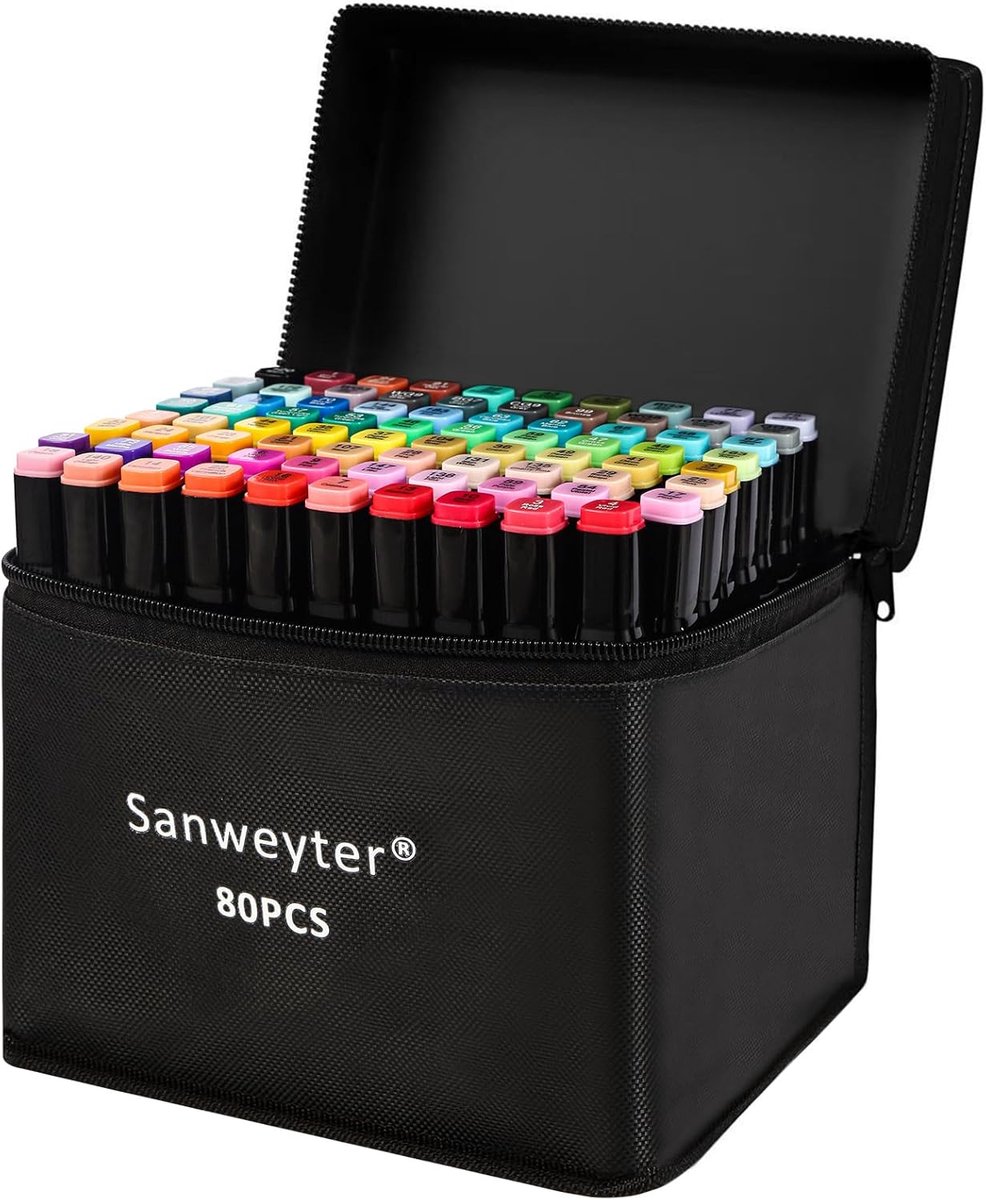 SnelShoppen - Alcohol Markers 80+3 kleuren marker markeerstift viltstift twinmarker op alcoholbasis met dubbele punt, ergonomische schacht, inclusief