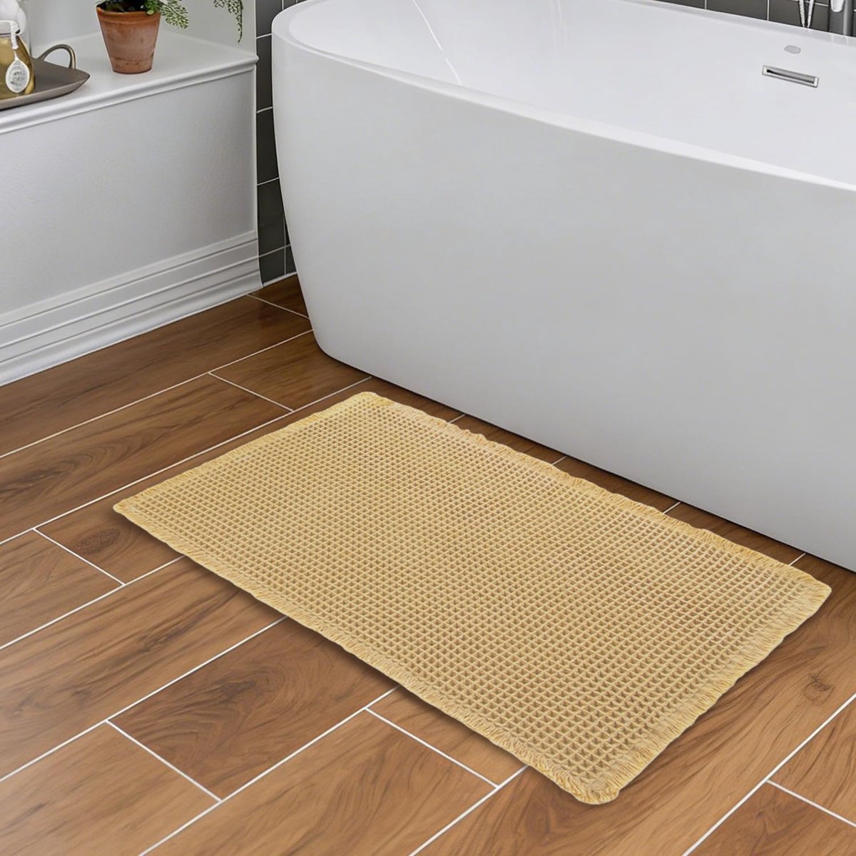 SnelShoppen - Wafel Badmat Antislip Beige 43 x 61 cm - Schimmelwerend, Absorberend, Machinewasbaar, Duurzaam en Sneldrogend voor Badkamer en Keuken