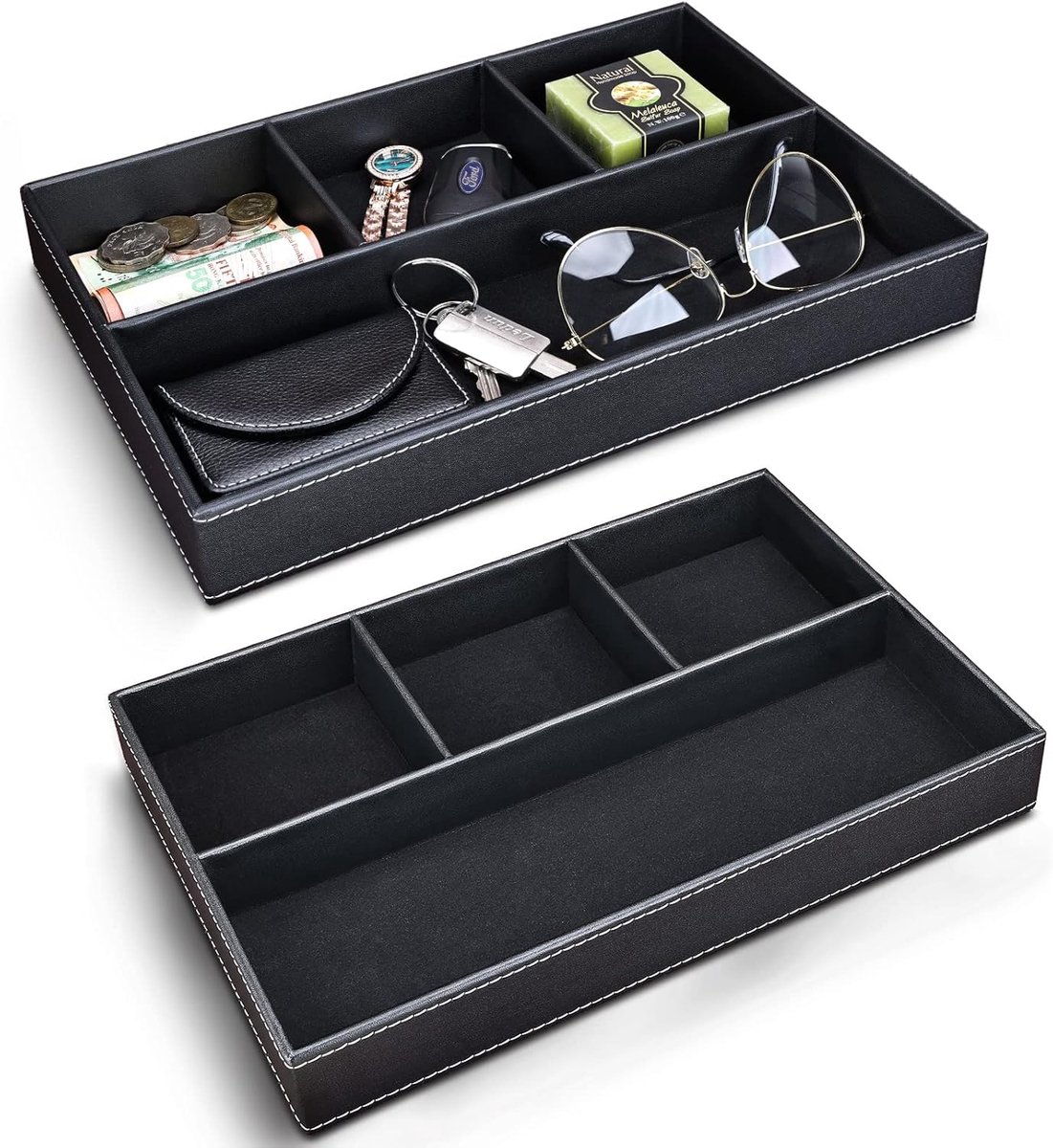 SnelShoppen - GORESE Valet Dienblad - Leren Bureaulade, Bureau-opbergdoos, Nachtkastje, Organizer, Pennenbakje voor Sleutels, Schrijfwaren, Munten, Si