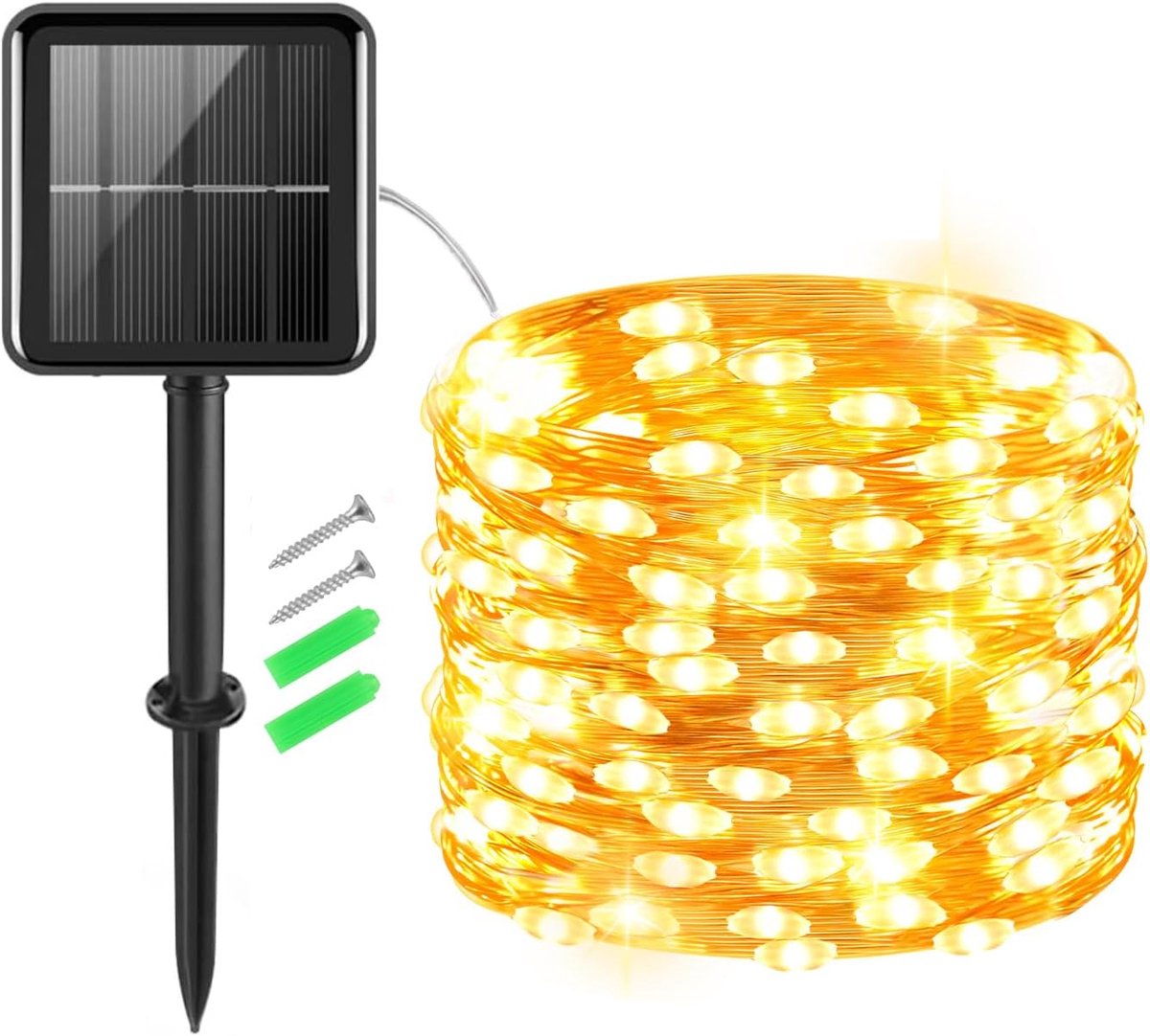 SnelShoppen - Solar Lichtsnoer voor Buiten - 5M met 50 LEDs - 8 Modi - Warm Wit - IP65 Waterdicht - Perfect voor Tuin, Balkon, Terras en Feestdecorati