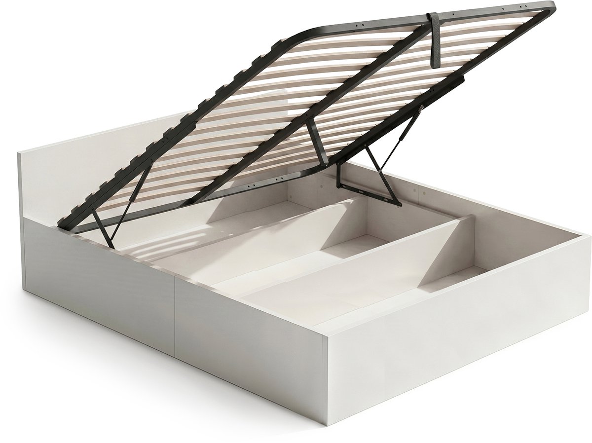 Akord Bed met Opbergruimte / 160x200 cm / Metalen Lattenbodem Opklapbaar / Wit