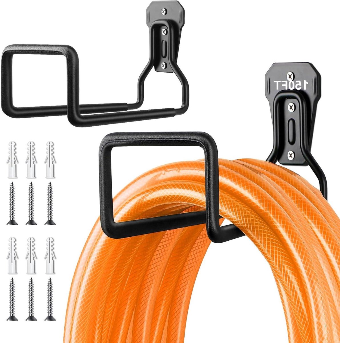Tuinslanghouder Wandmontage - Slang Hanger - Slang Opbergen - Zwaar Metalen Materiaal - 2 Stuks - Zwart