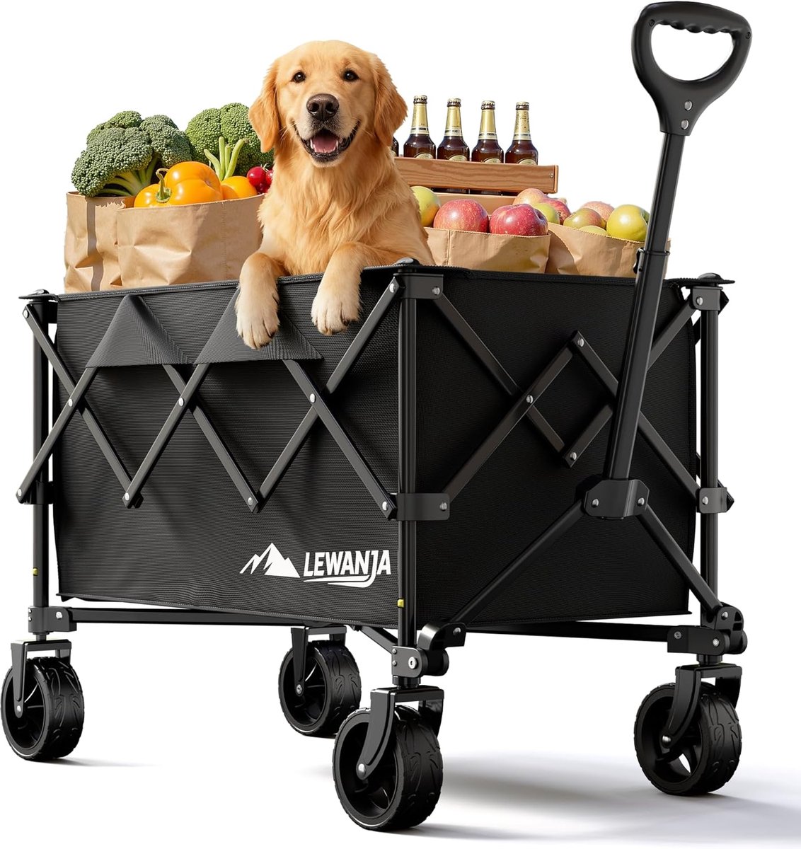 SnelShoppen - Opvouwbare Transportwagen met Wielen voor Buitensporten, Winkelen, Kamperen en Tuinieren - 140L Inhoud, 130 kg Draagvermogen, Stevig Ont