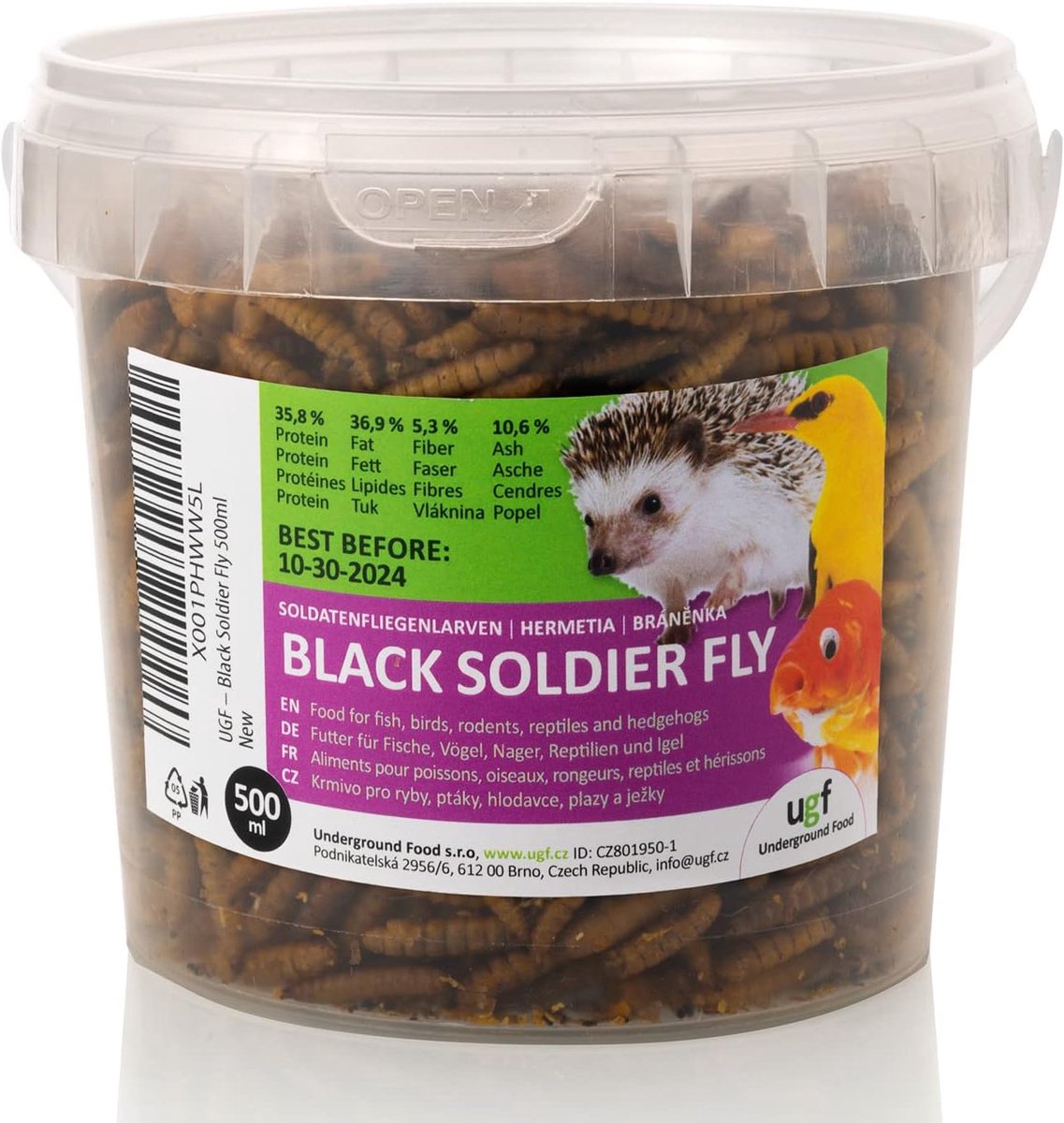SnelShoppen - Gedroogde Soldatenvlieglarven 75g in Emmer 500ml - Vogelvoer, Egelvoer, Kwartelvoer, Hamstervoer, Visvoer, Natuurlijk Voer voor Wilde Vo
