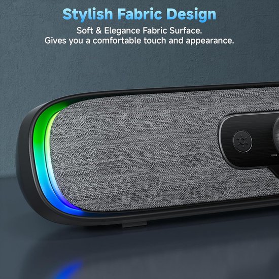SnelShoppen - USB C Bluetooth RGB Soundbar Luidspreker voor PC, Laptop, Monitor - Compacte Computerluidspreker met 3 LED Lichteffecten voor Gaming en van Snelshoppen — afbeelding 4