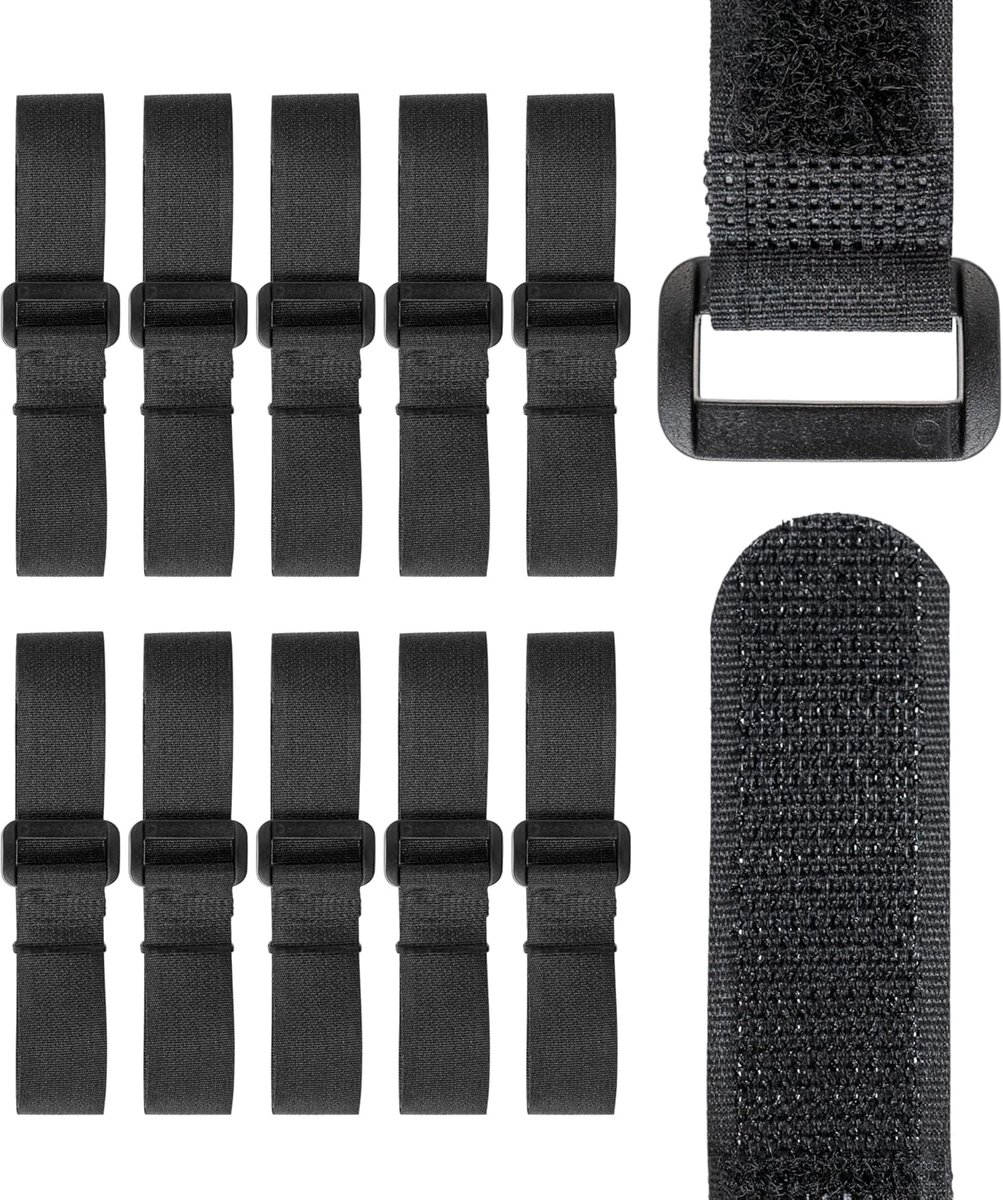 SnelShoppen - Klittenband met gesp 10 stuks 30 cm zwart nylon kabelorganiser hersluitbare kabelbinders fastener klem kabelband voor bureau en multimed