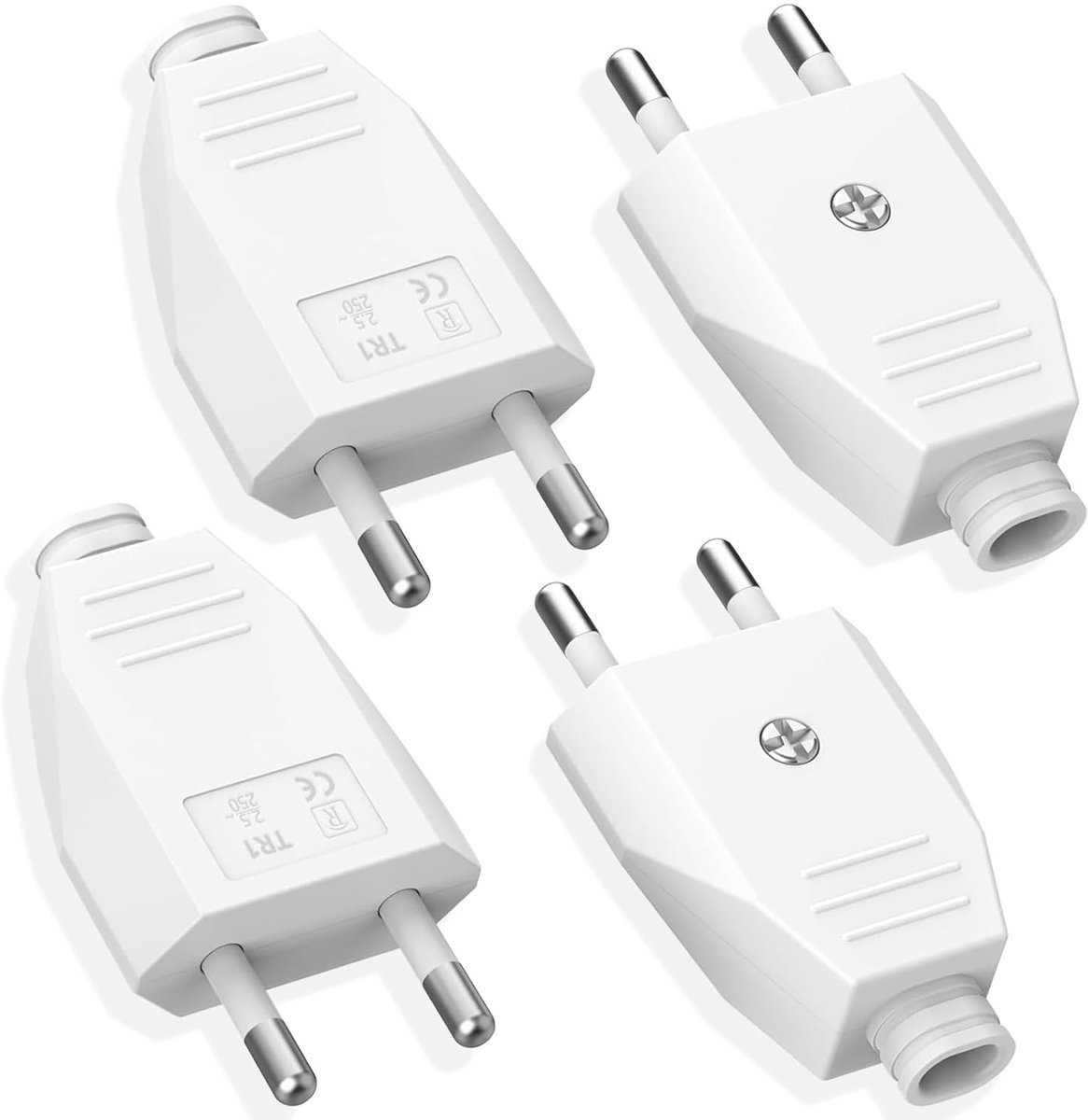 SnelShoppen - Platte Stekker Set van 4 Europese Stopcontacten 250 V 2,5 A Schuko - Ideaal voor Thuis, Camping, Tuin en Keuken