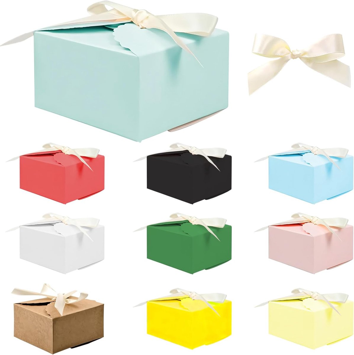 SnelShoppen - Set van 20 pastelkleurige geschenkdoosjes met band van kraftpapier - Doe-het-zelf geschenkverpakking voor bruiloften, feesten, snoepdoze