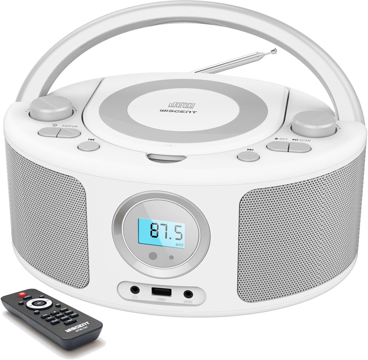 SnelShoppen - Draagbare CD-speler voor Kinderen met FM-Radio, Bluetooth, USB, AUX & Hoofdtelefoonaansluiting - Ideaal voor Feesten, Kamperen & Thuisge