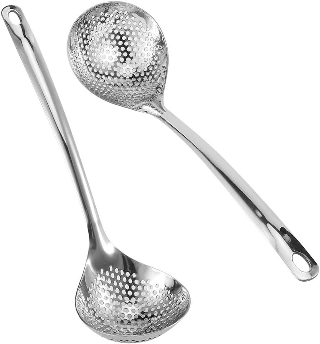 SnelShoppen - Hot Pot Lepel Set van 2 - Rvs Strainer Schep Lepel met Lange Handgreep - Ergonomisch en Hittebestendig voor Feest, Keuken en Camping