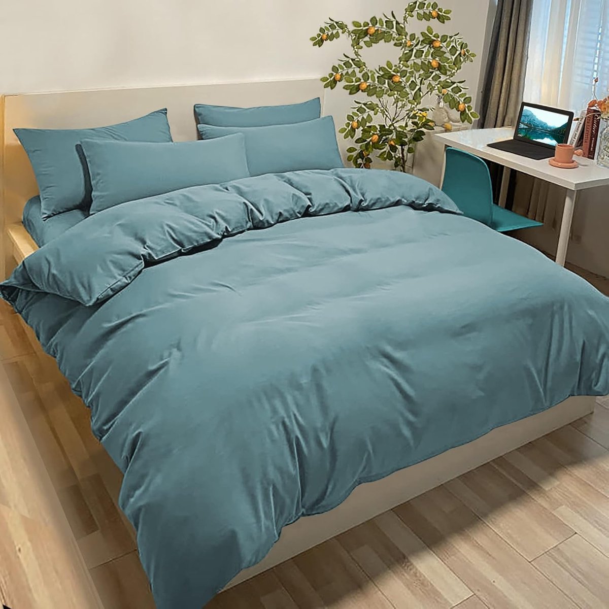 SnelShoppen - Duvet Dekbedovertrek 155 x 200 cm met Kussensloop 50 x 80 cm - Groene Microfibre Eenpersoons Beddegoed Set - Zacht, Ademend en Comfortab