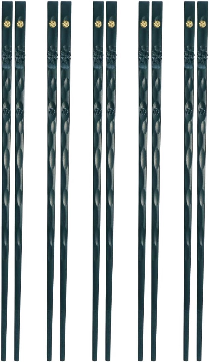 SnelShoppen - 5 Pairs Herbruikbare Fiberglass Chopsticks Set - Vaatwasmachinebestendige Non-Slip Sushi Sticks - Groene Kleur - Ideaal voor Thuis en Fe