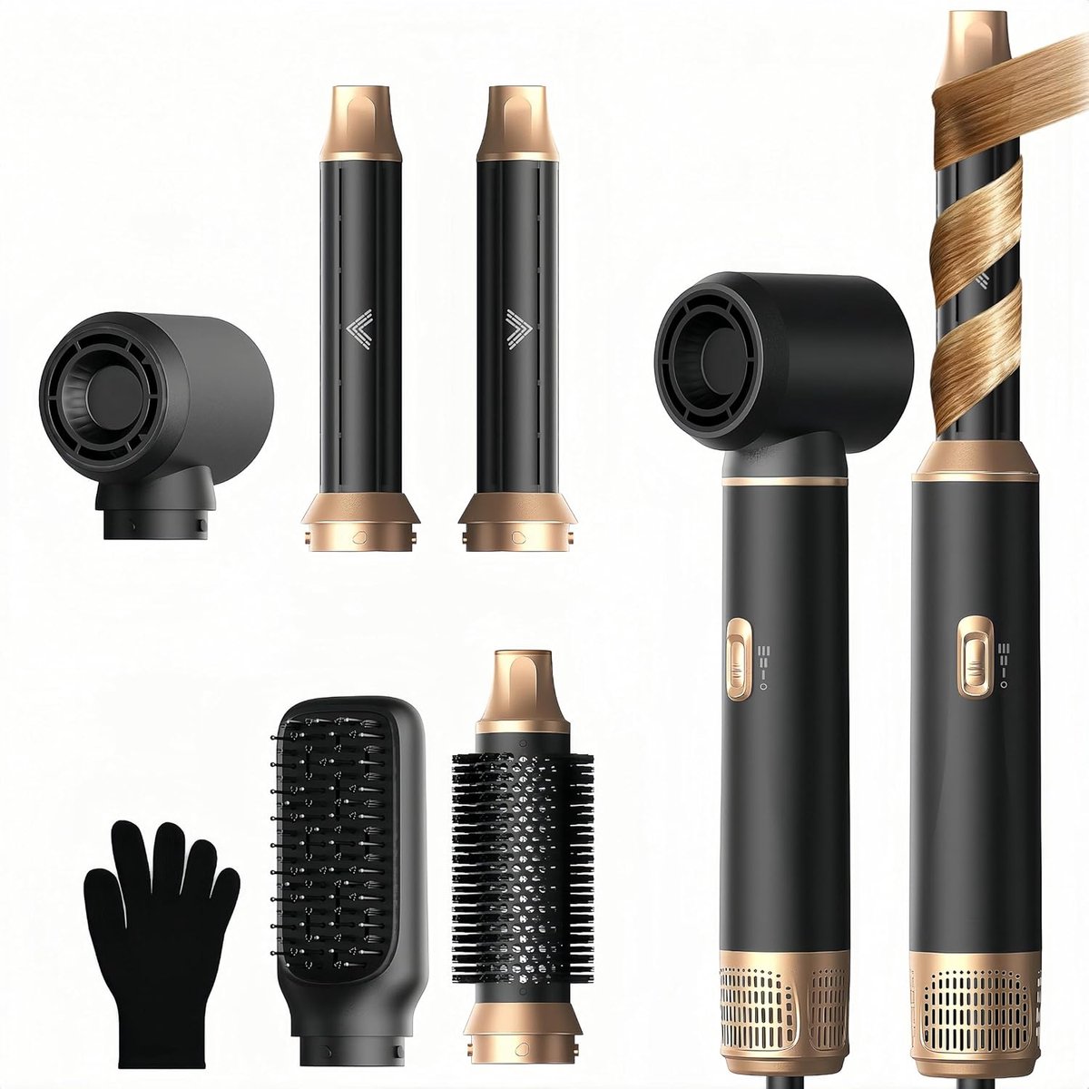 Thijox - 5-in-1 Airstyler Haarstyler Ionenföhn Warmluchtborstel Föhn Multistyler Ronde Borstel Krulborstel Haardroger Stylingapparaat Zwart voor Dames