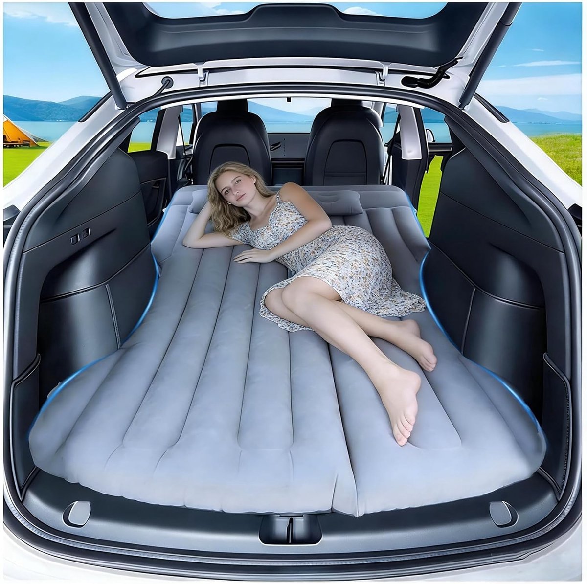 SnelShoppen - Car Air Mattress - Opblaasbare Matras 130x195cm voor SUV, Model Y, Camping, Achterbank, Waterdicht, Zacht, Draagbaar, Max 300kg