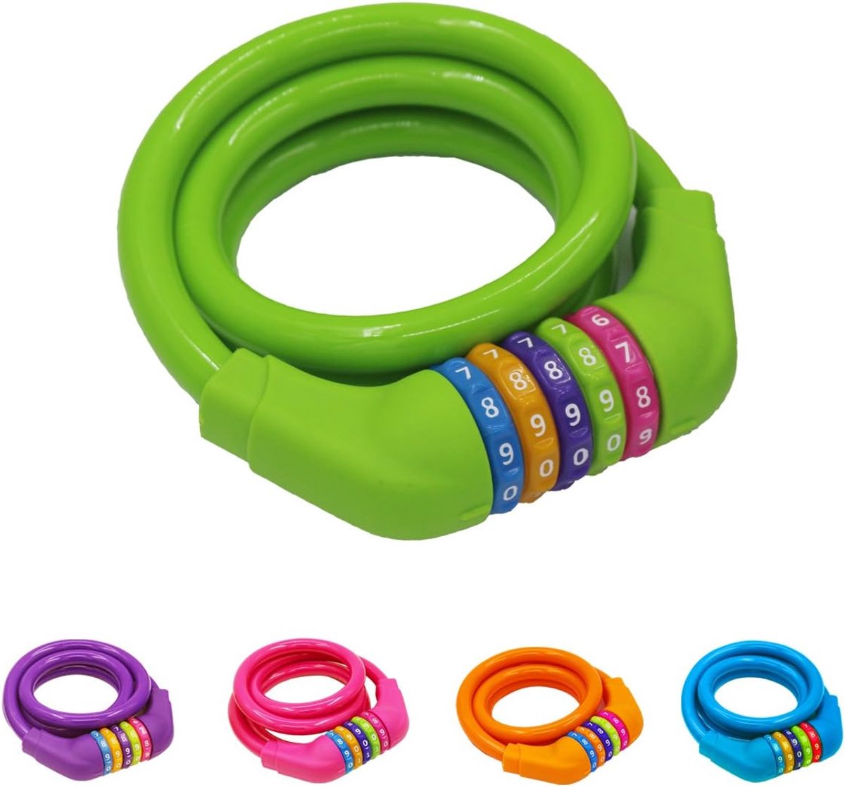 SnelShoppen - Kinderen Fietsslot, Kleurrijk, Hoge Veiligheid, 5-Cijferig Kabelslot, 120 cm Lang, Groen, Ideaal Voor Fietsen, Outdoor, Veiligheid