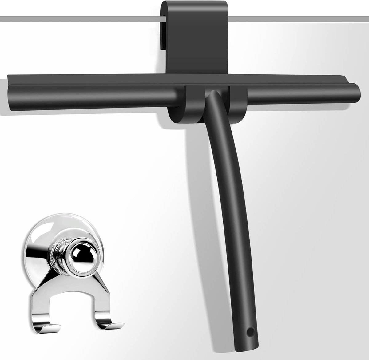SnelShoppen - Shower Wiper 28cm Ronde Silicone Badkamer Trekker met Houder Zonder Boren - Raamtrekker voor Douche, Tegels, Glas - Inclusief Suction Bu