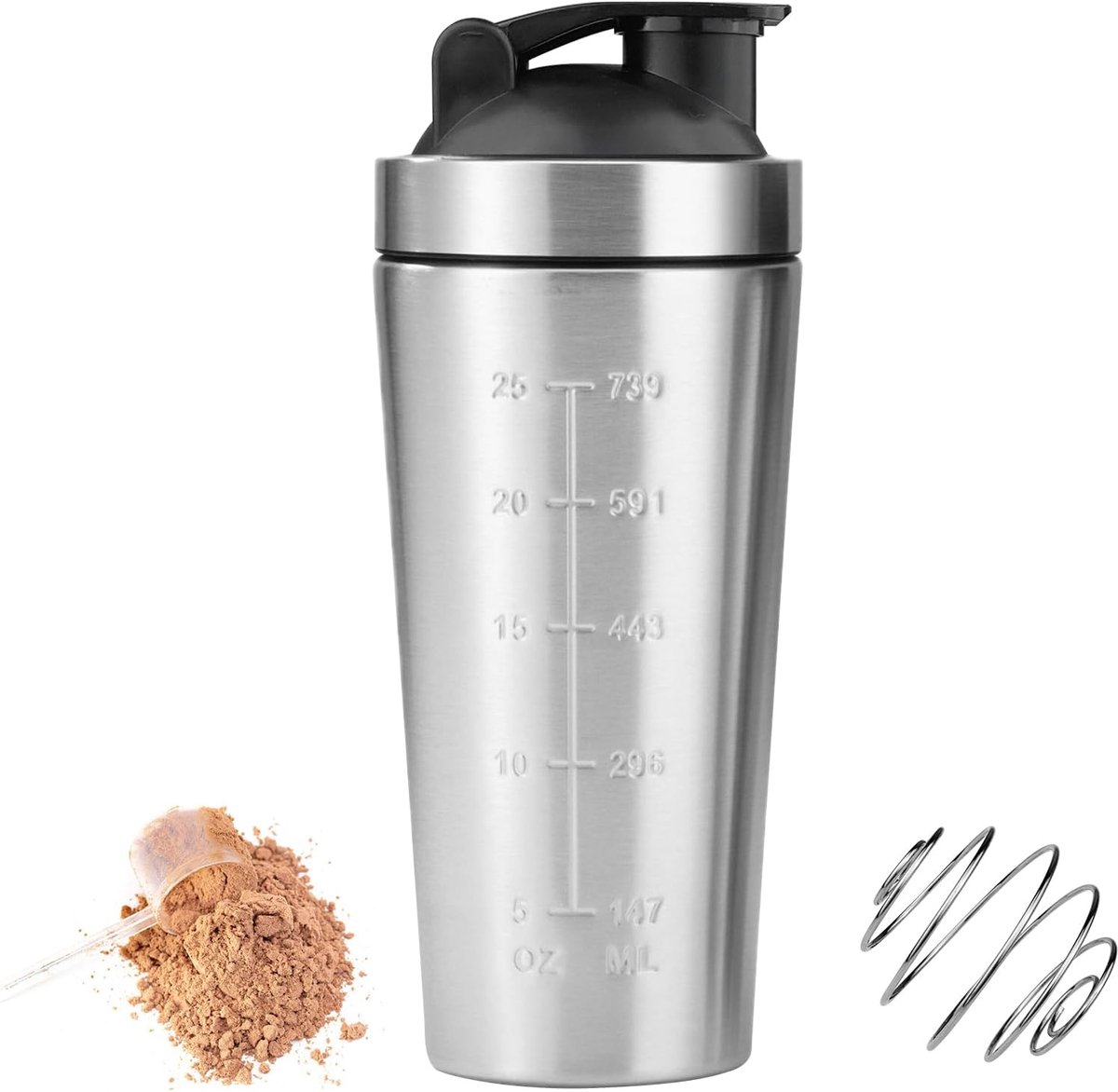 SnelShoppen - Protein Shaker Gym 750ml, Roestvrijstalen Shaker voor Eiwit, Mixer met Bal voor Perfecte Mix, Ideaal voor Sport, Fitness en Dagelijks Ge