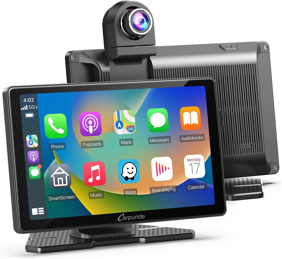 SnelShoppen - Draagbare Draadloze Carplay & Android Auto met Dash Cam, 7" HD IPS Scherm, 4K Voor- & Achteruitrijcamera, Bluetooth, GPS, Dashboard Mont