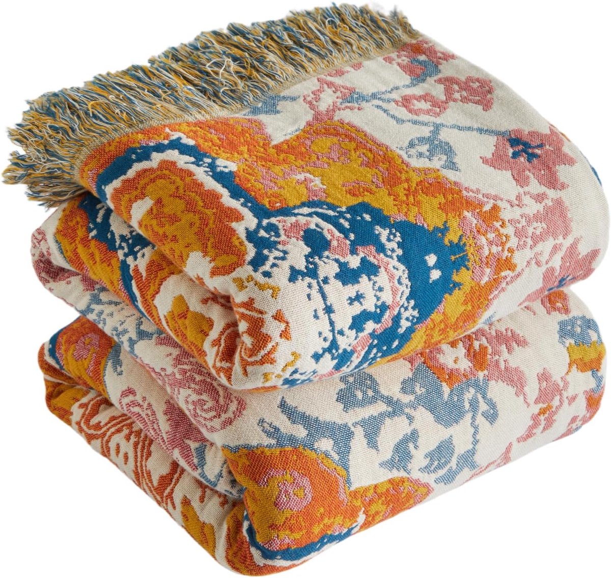 SnelShoppen - Premium Bohemian Throw Blanket 100% Katoen, Dubbelzijdige Muslin Boho Deken met Fringes 230x250 cm, Hypoallergeen Cuddly Deken voor Sofa