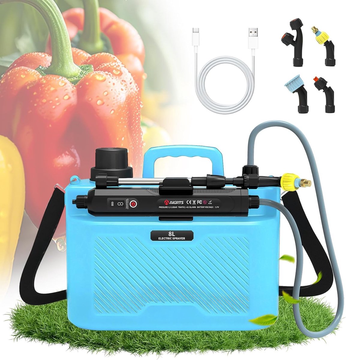 SnelShoppen - Elektrische Tuinspuiter 5L - Accu Drukspuit met Telecopische Handgreep en 4 Doppen - Ideaal voor Tuin, Schoonmaken en Besproeien van Pla