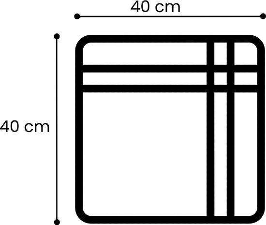 Illustratie van een zakdoek met afmetingen 40 cm bij 40 cm.