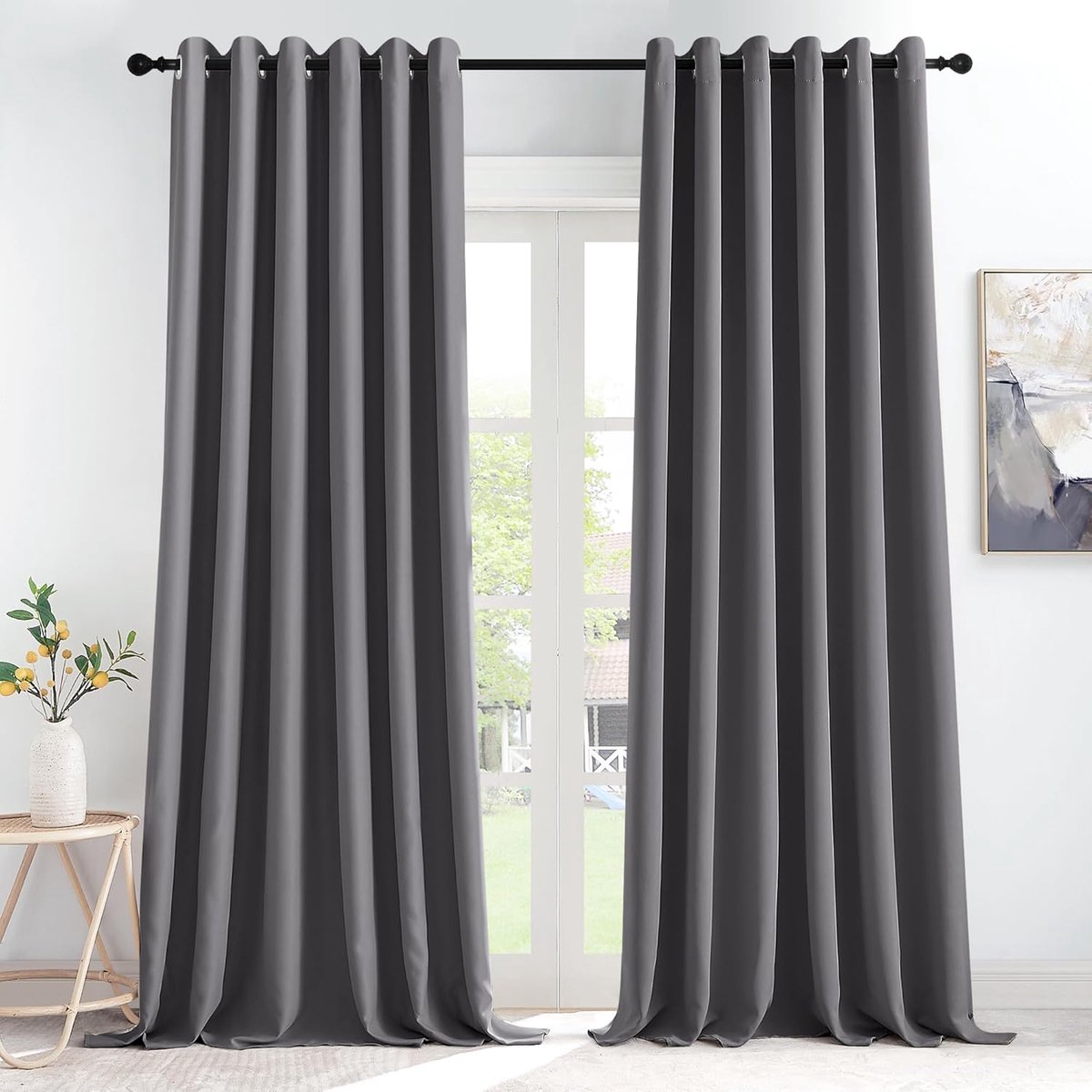 SnelShoppen - Zwarte Blackout Gordijnen 200x245 cm - Ideaal voor Woonkamer, Slaapkamer en Studie - Dikke Polyester Panels - Donkergrijs - 2 Stuks