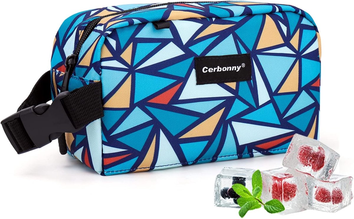 SnelShoppen - Cerbonny Freezable Lunch Bag Mini Cooler Bag voor Werk, School en Reizen, Blauw Driehoek Patroon, 9"x5"x4", 3.5L, Inclusief Vries Elemen