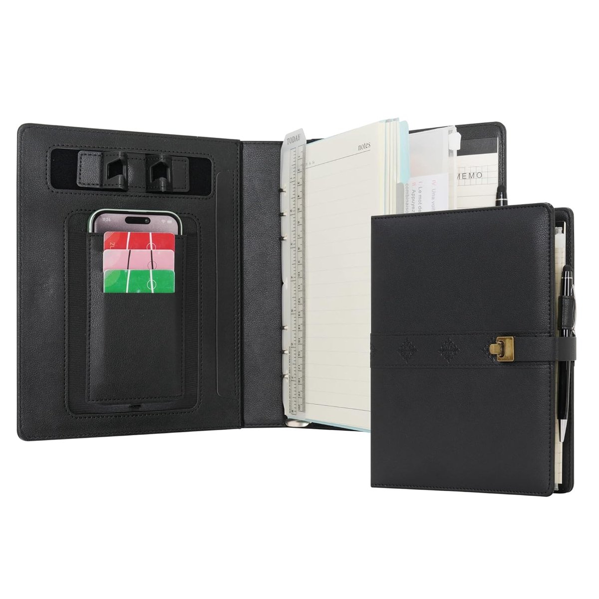 SnelShoppen - Wason A5 Journal Binder PU Leder Notitieboek Lined Spiral Dagboek Portfolio met Pen, Vervangbare Papier, Verwijderbare Clipboard, Notiti