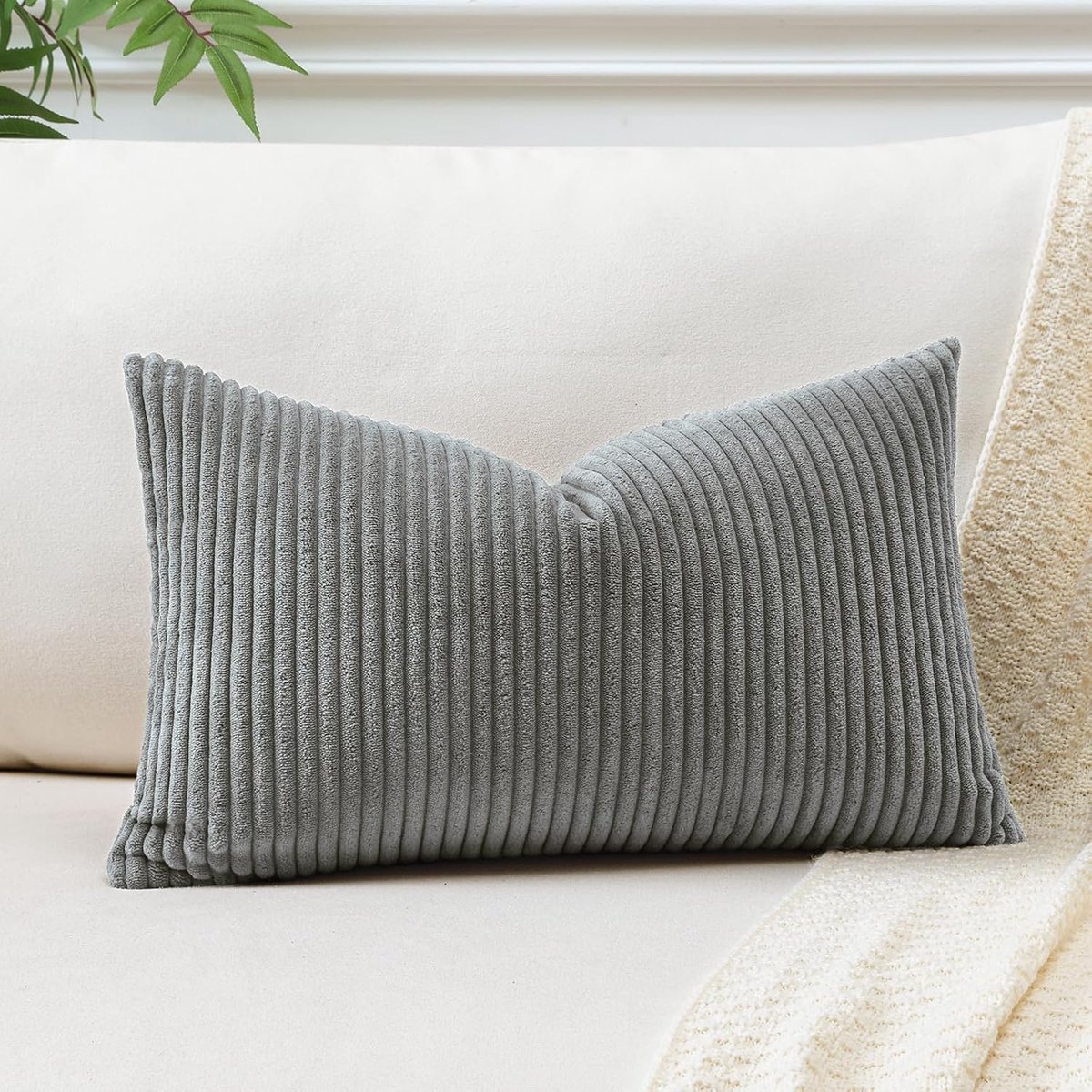 SnelShoppen - Decoratieve Corduroy Kussenhoes 40x60cm Grijs - Zachte Sofa Kussen Covers - Luxe Throw Pillow Cover voor Woonkamer en Lounge - Onzichtba