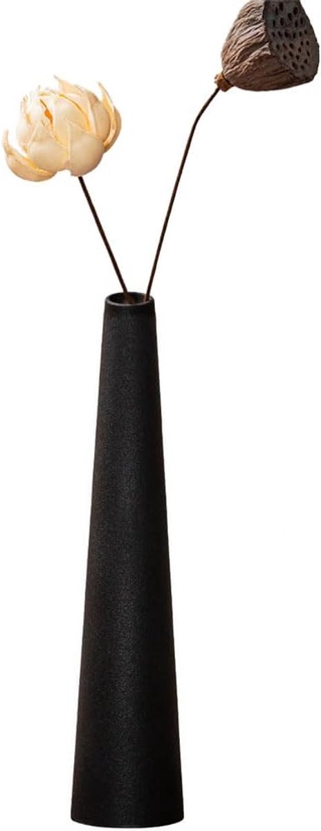 SnelShoppen - Small Ceramic Button Vase - Hoge Kegel Bloemenvase voor Enkele Steel - Zwart Keramisch Decoratief voor Thuis - Centerpiece voor Bruiloft