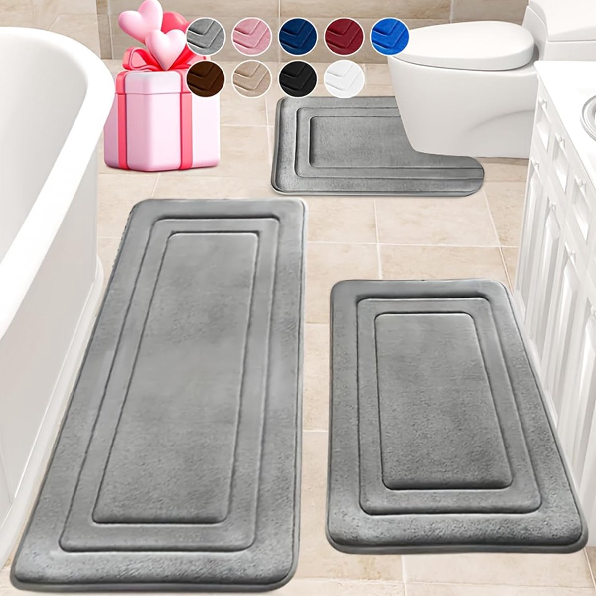 SnelShoppen - Badmat Set - Luxe Antislip Badmatten - Zacht en Absorberend - Ideaal voor Badkamer, Douche, Keuken - Set van 2 - Grijs en Blauw