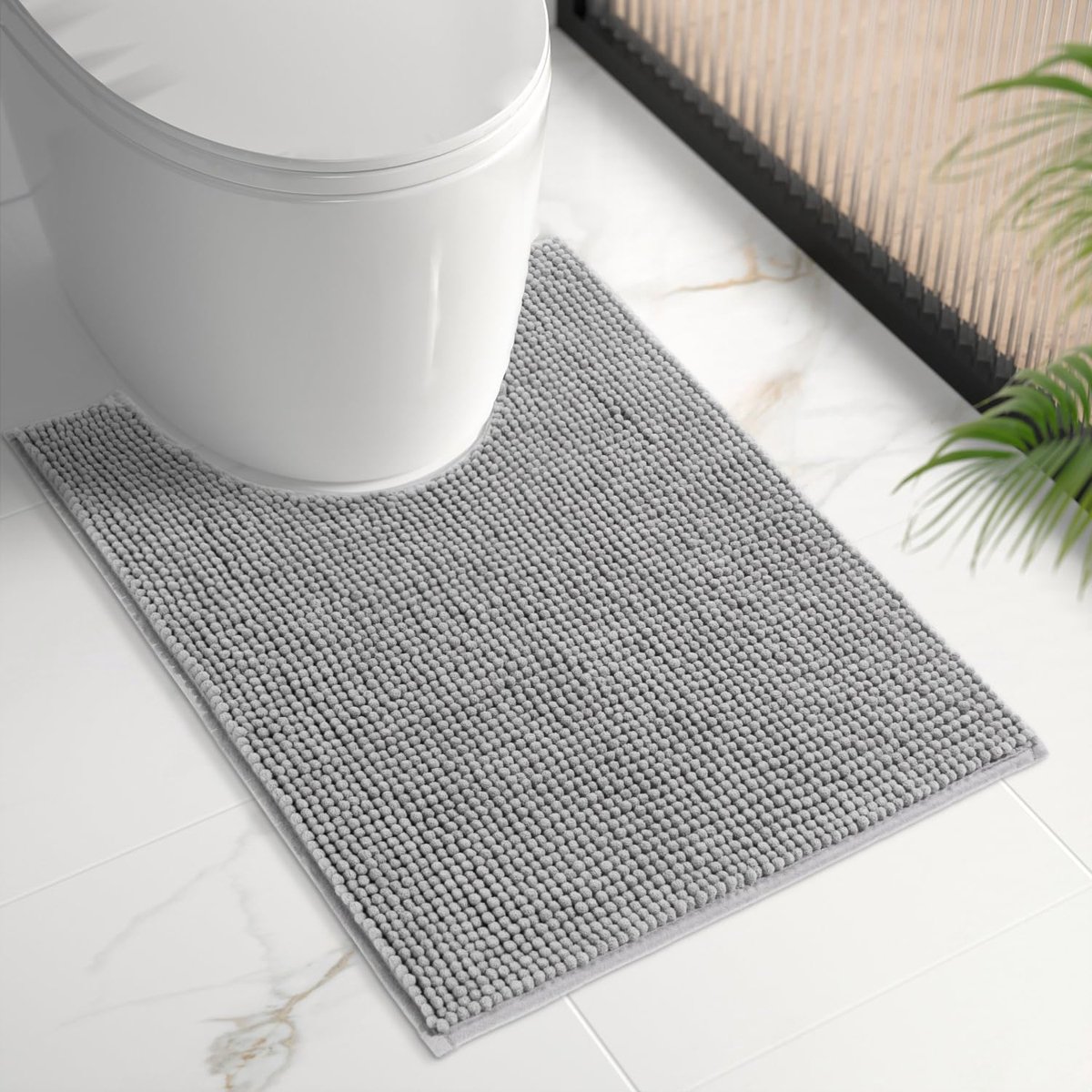 SnelShoppen - Chenille Badmat 60 x 50 cm, Antislip, Zacht en Absorberend, Machinewasbaar, Grijs, Douche- en Toiletmat