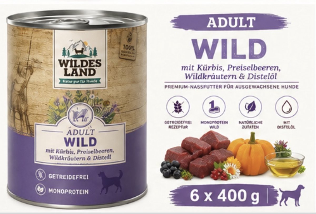 Wildes Land Wildes Land Dog Can Classic Wild met Pompoen - 6 x 400 g