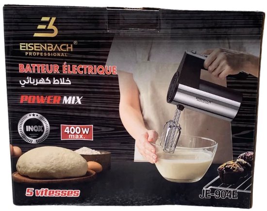 Handmixer - 400 W - 5 snelheden en turbofunctie - RVS gardes en deeghaken van Eisenbach — afbeelding 3